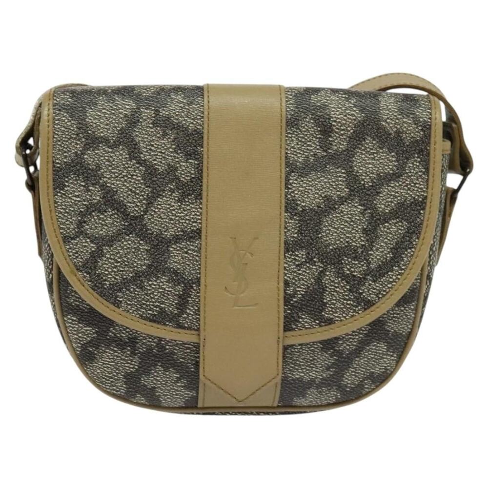 Saint Laurent Coated Canvas Embossed Shoulder Bag Gray